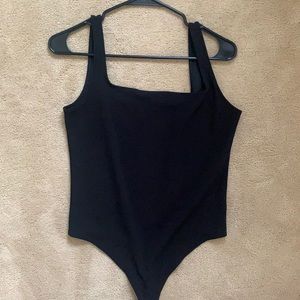 Black square neck bodysuit
